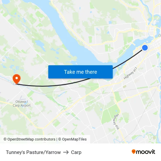 Tunney's Pasture/Yarrow to Carp map