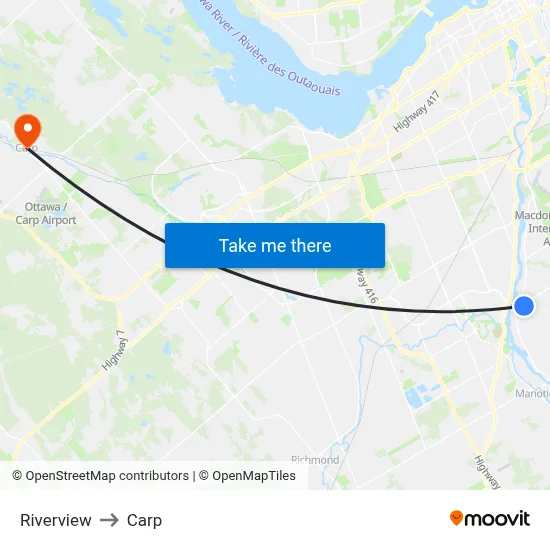 Riverview to Carp map