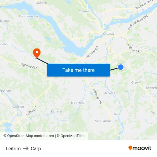 Leitrim to Carp map