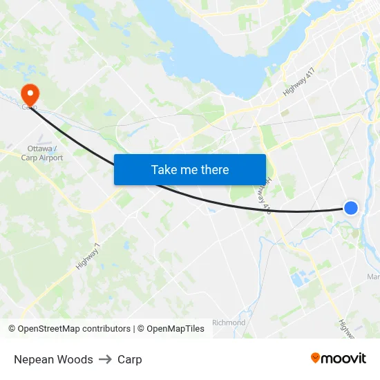 Nepean Woods to Carp map