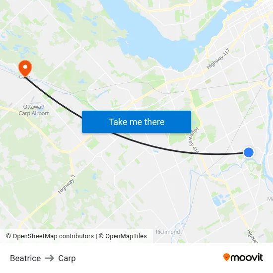 Beatrice to Carp map