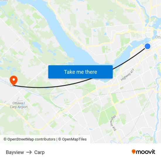 Bayview to Carp map