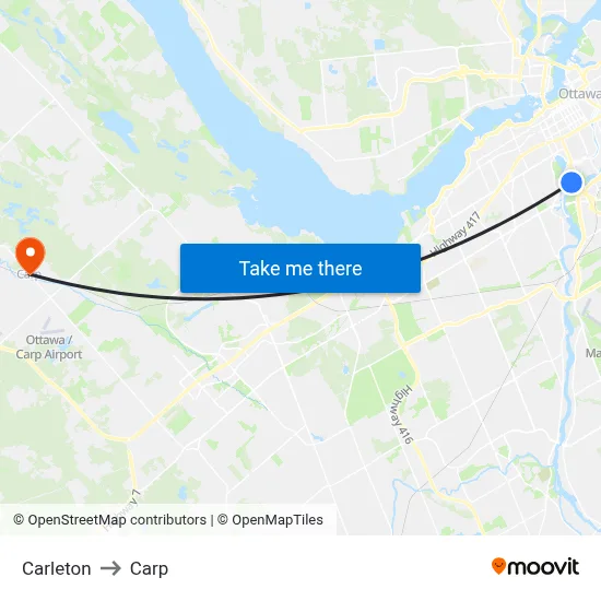 Carleton to Carp map