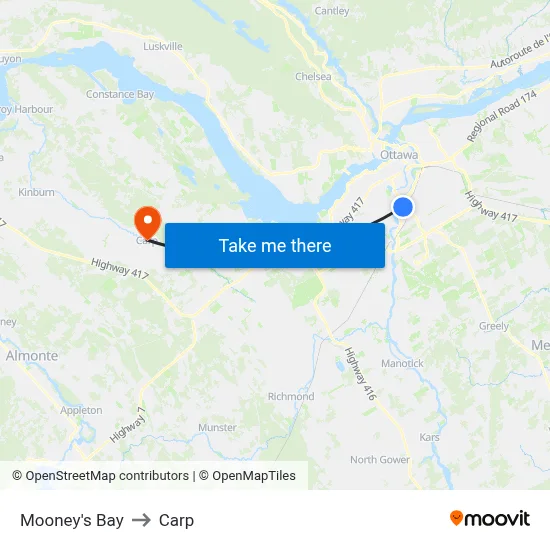 Mooney's Bay to Carp map