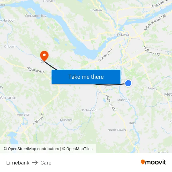 Limebank to Carp map