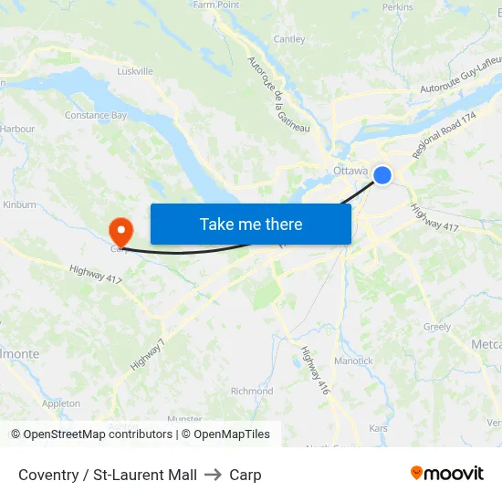 Coventry / St-Laurent Mall to Carp map