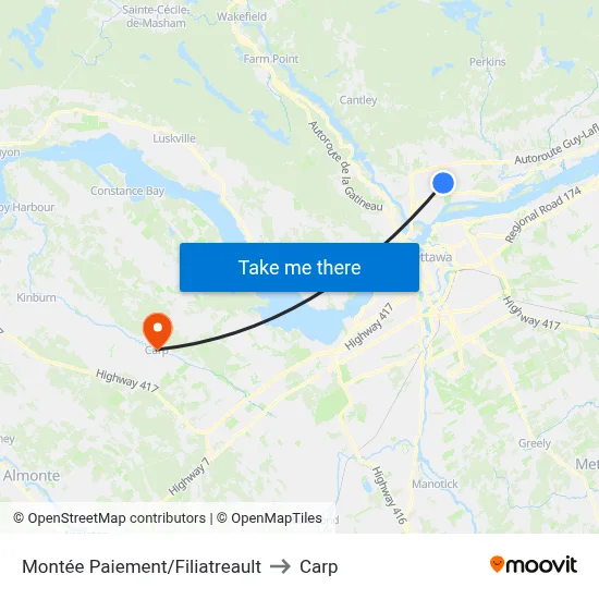 Montée Paiement/Filiatreault to Carp map