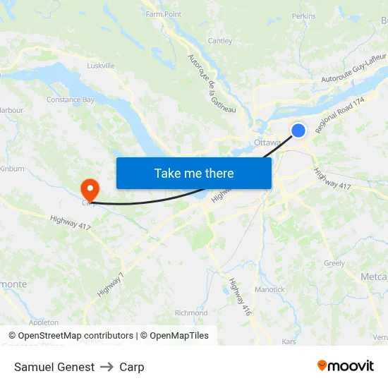 Samuel Genest to Carp map