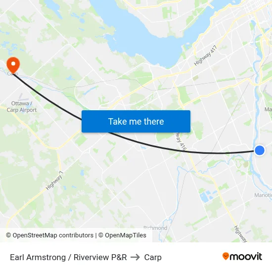 Earl Armstrong / Riverview P&R to Carp map