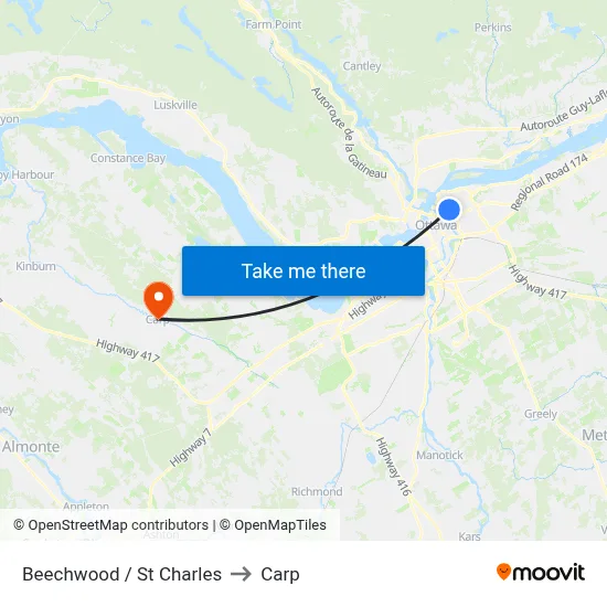 Beechwood / St Charles to Carp map