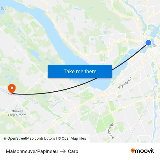 Maisonneuve/Papineau to Carp map
