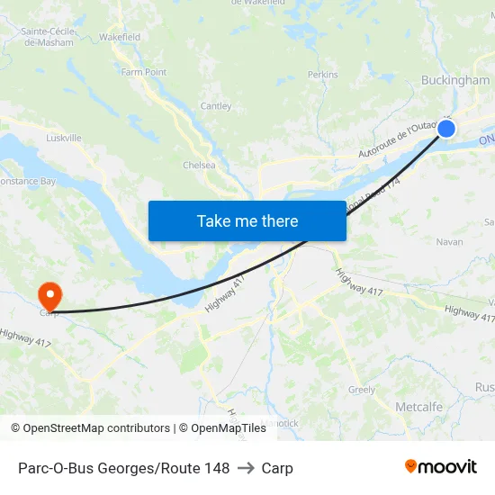 Parc-O-Bus Georges/Route 148 to Carp map