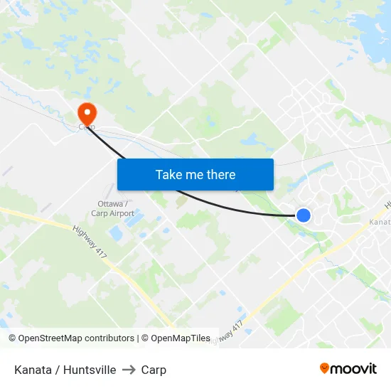 Kanata / Huntsville to Carp map