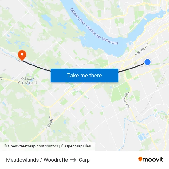 Meadowlands / Woodroffe to Carp map