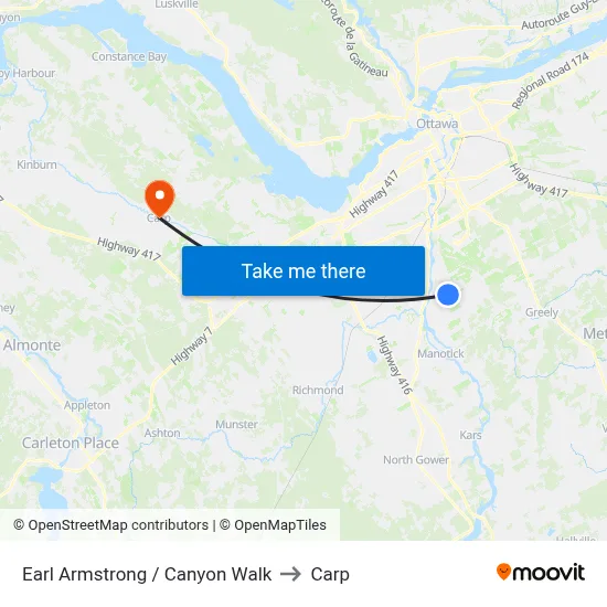 Earl Armstrong / Canyon Walk to Carp map