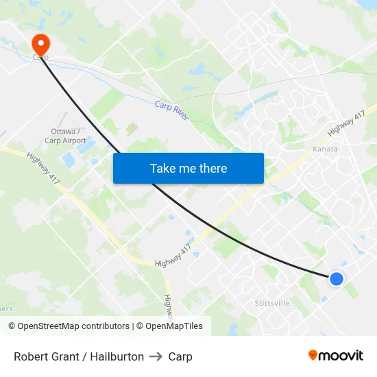 Robert Grant / Hailburton to Carp map