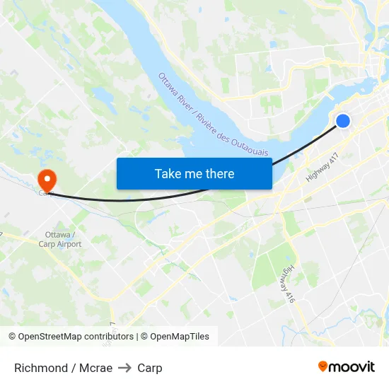 Richmond / Mcrae to Carp map