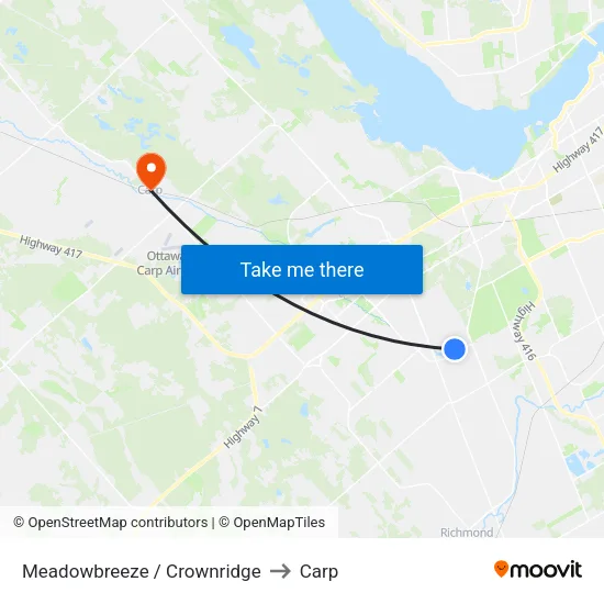Meadowbreeze / Crownridge to Carp map