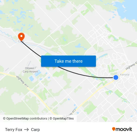 Terry Fox to Carp map