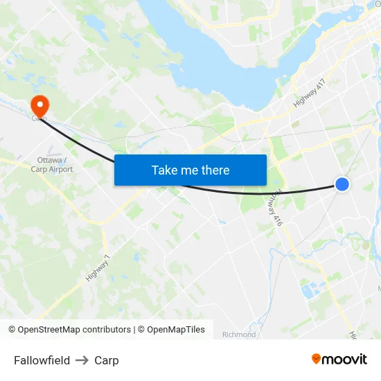 Fallowfield to Carp map