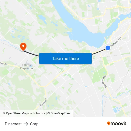 Pinecrest to Carp map