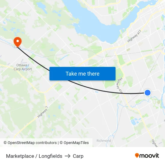Marketplace / Longfields to Carp map
