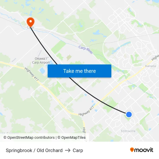 Springbrook / Old Orchard to Carp map