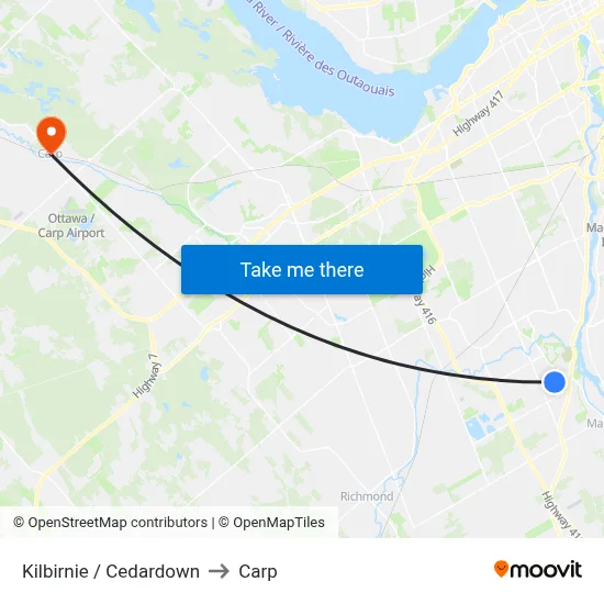 Kilbirnie / Cedardown to Carp map