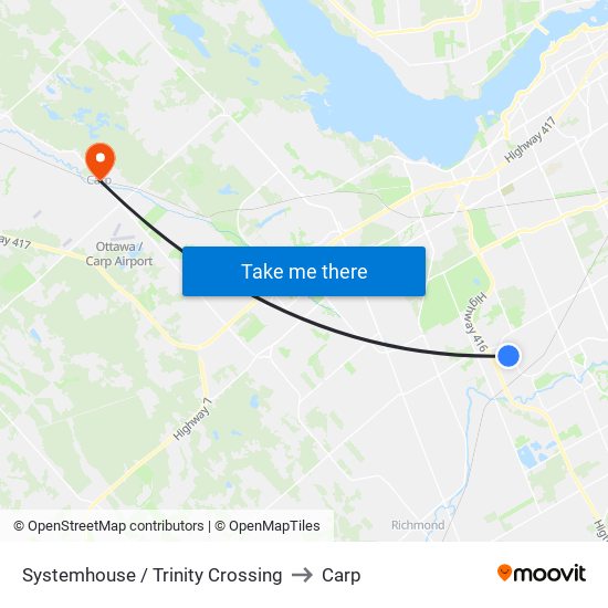 Systemhouse / Trinity Crossing to Carp map