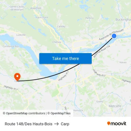 Route 148/Des Hauts-Bois to Carp map