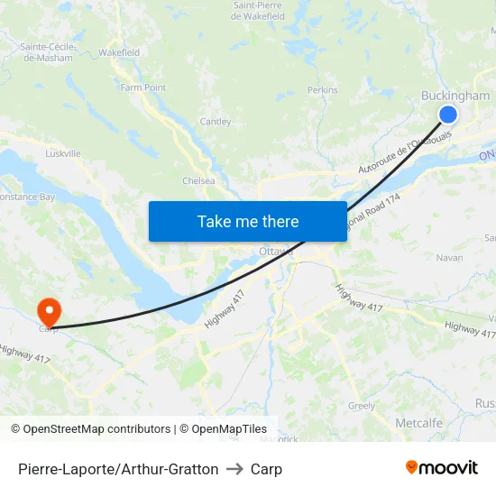 Pierre-Laporte/Arthur-Gratton to Carp map