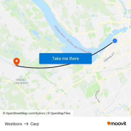 Westboro to Carp map