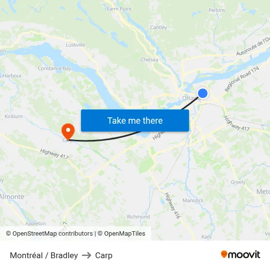 Montréal / Bradley to Carp map