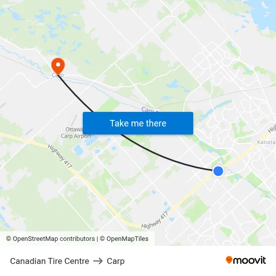 Canadian Tire Centre to Carp map