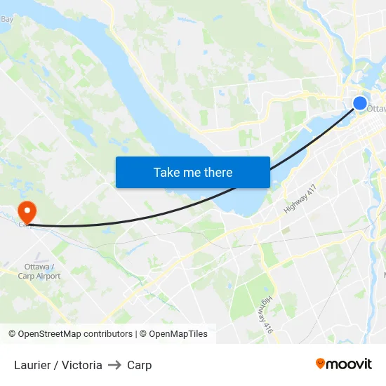 Laurier / Victoria to Carp map