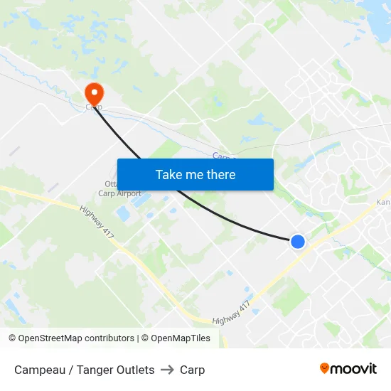 Campeau / Tanger Outlets to Carp map