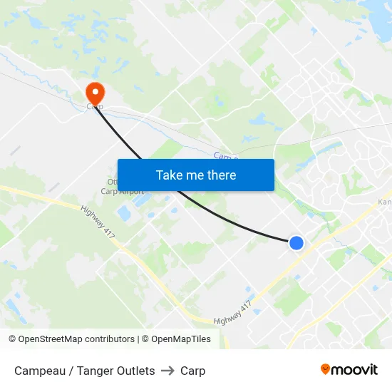 Campeau / Tanger Outlets to Carp map