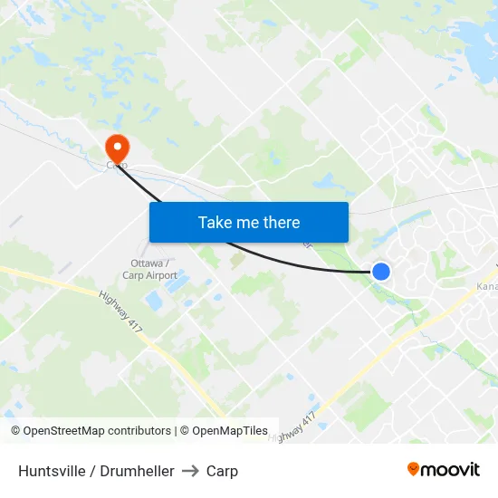 Huntsville / Drumheller to Carp map