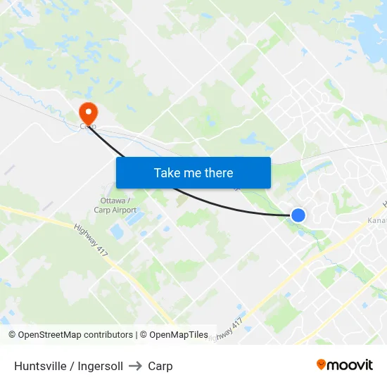 Huntsville / Ingersoll to Carp map