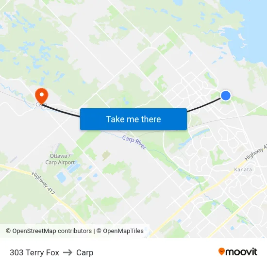 303 Terry Fox to Carp map