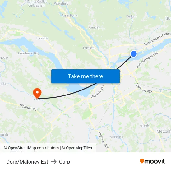 Doré/Maloney Est to Carp map