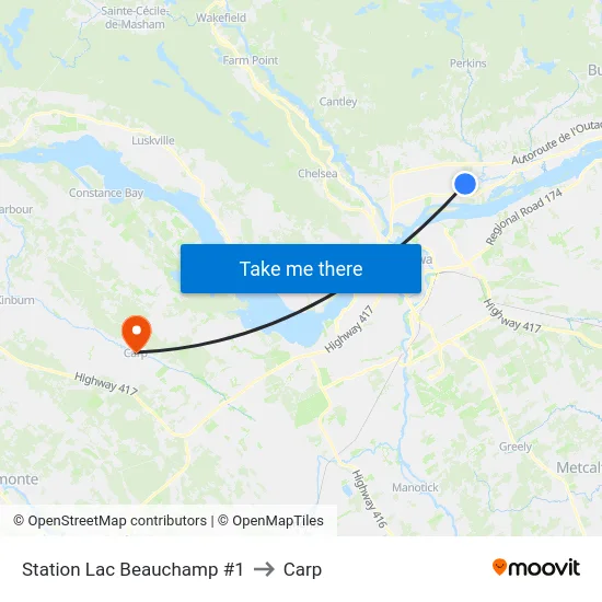 Station Lac Beauchamp #1 to Carp map