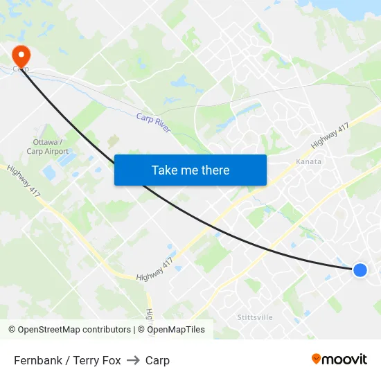 Fernbank / Terry Fox to Carp map