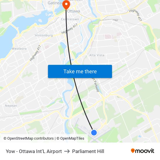 Yow - Ottawa Int'L Airport to Parliament Hill map