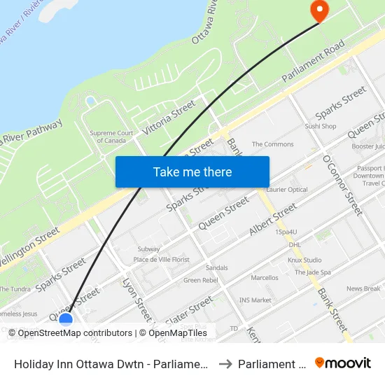Holiday Inn Ottawa Dwtn - Parliament Hill to Parliament Hill map