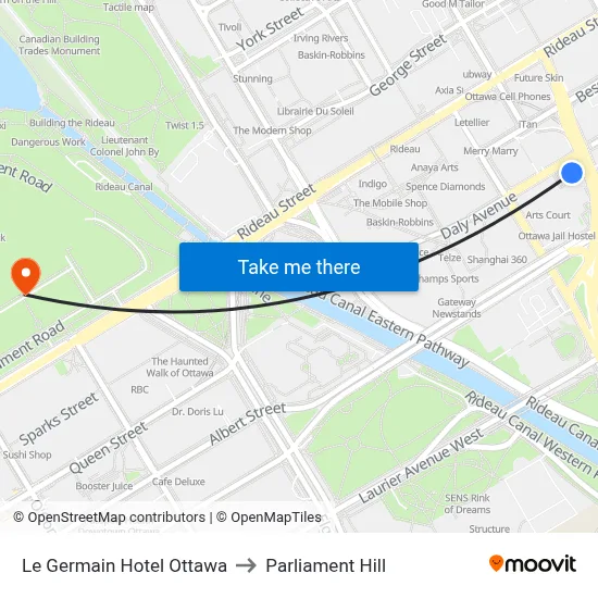 Le Germain Hotel Ottawa to Parliament Hill map