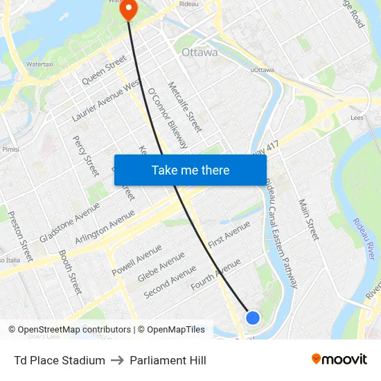 Td Place Stadium to Parliament Hill map