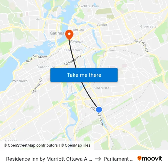 Residence Inn by Marriott Ottawa Airport to Parliament Hill map