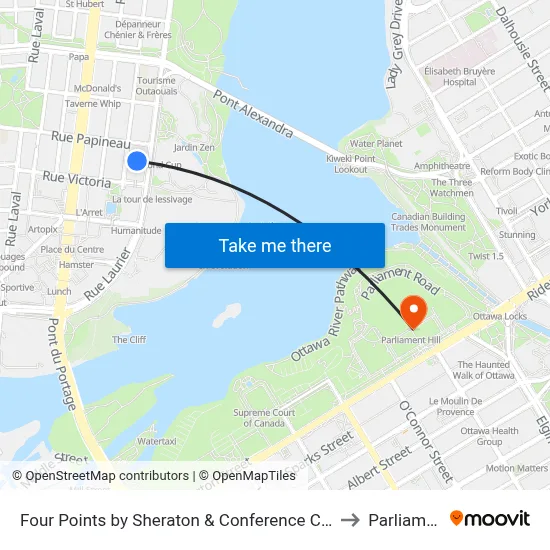 Four Points by Sheraton & Conference Centre Gatineau-Ottawa to Parliament Hill map