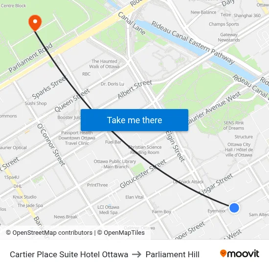 Cartier Place Suite Hotel Ottawa to Parliament Hill map